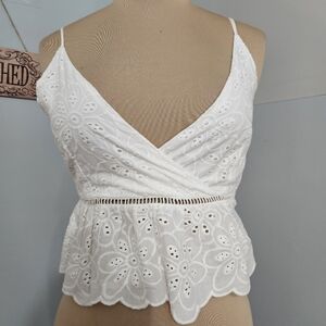 Le Kate White Eyelet Peplum Crop Top Womens Size M Summer Boho‎ Dainty Fairy Y2K